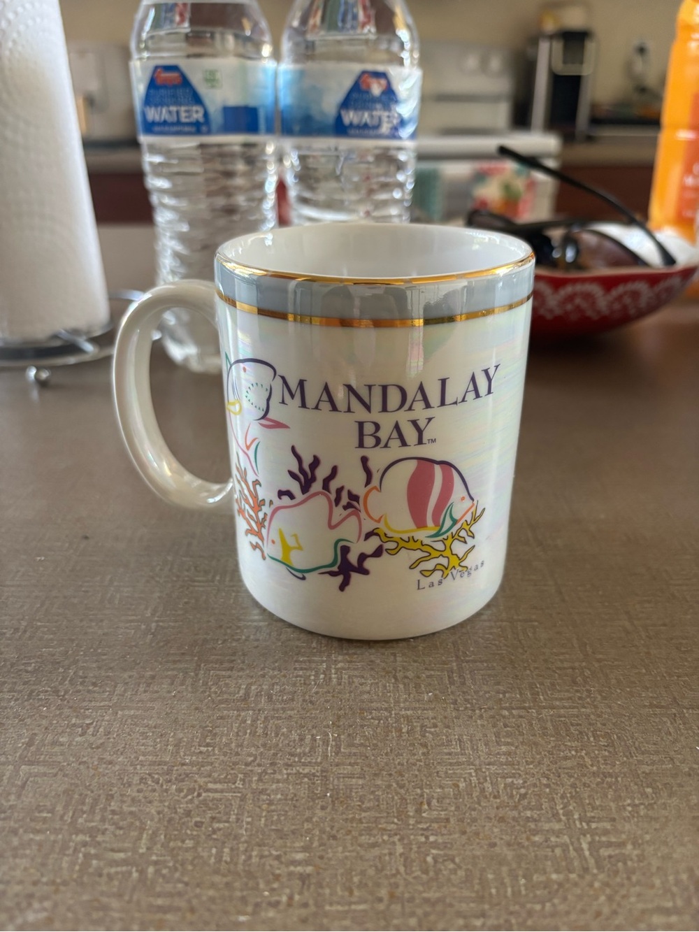 Mandalay Bay White Ceramic Mug with Gold Trim